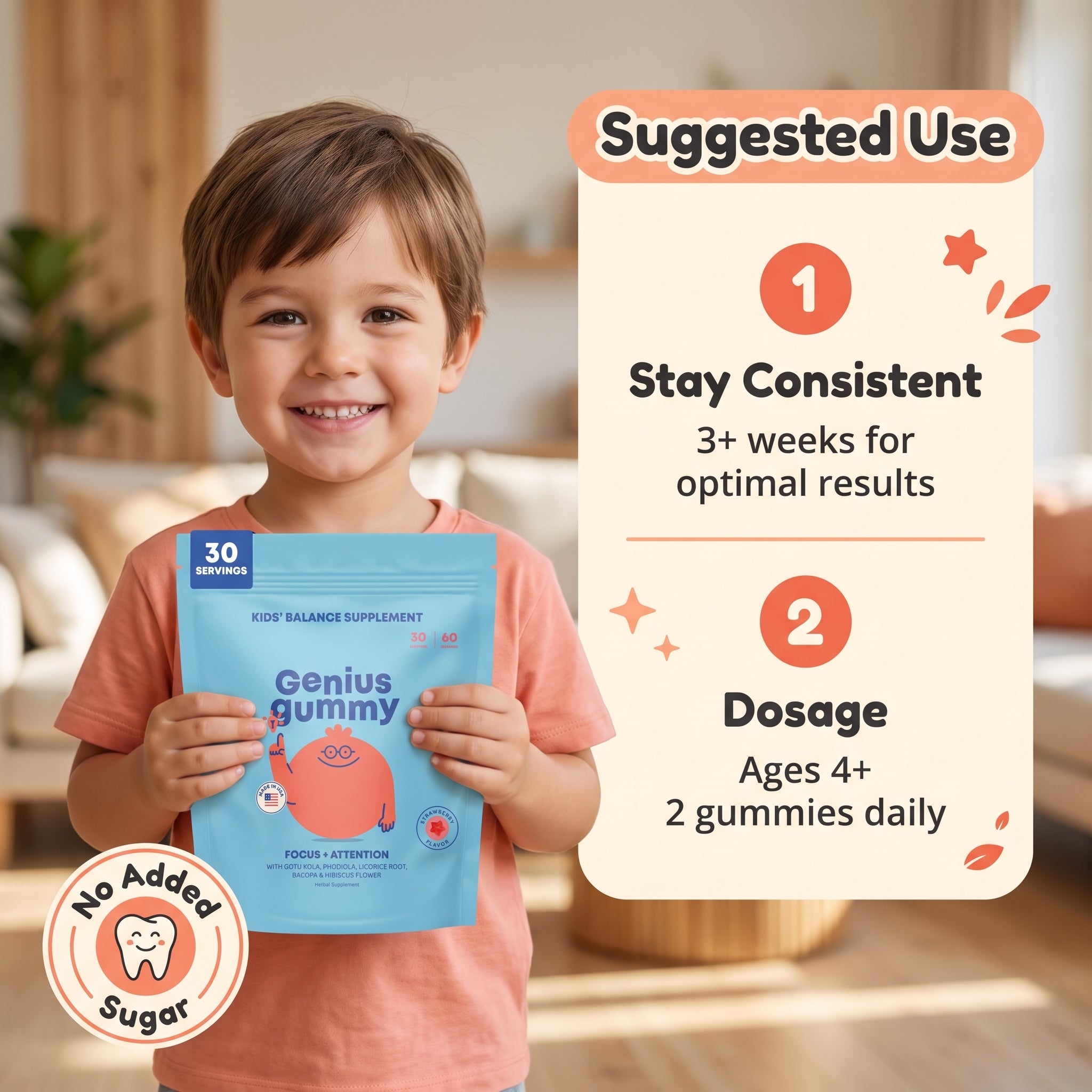 Genius Kids Focus Gummies Bacopa + Rhodiola | Ages 4+